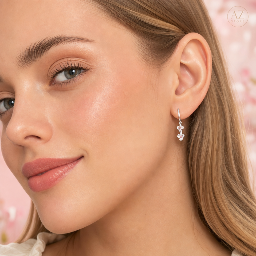 Brinco Florescer Rosé - flores cravejadas em zircônia rosa